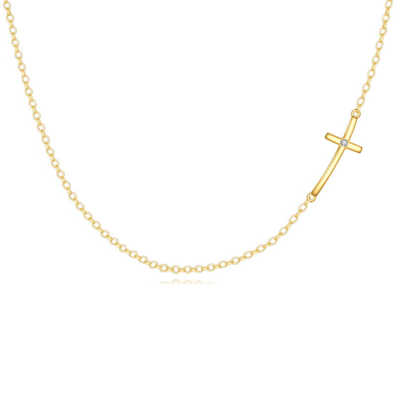 14K Gold Laboratory Diamonds Cross Pendant Necklace-1