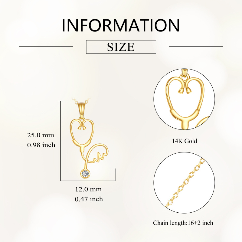 14K Gold Laboratory Diamonds Electrocardiogram & Stethoscope Pendant Necklace-4