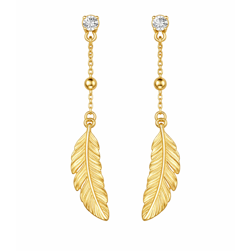 10K Gold Laboratory Diamonds Feather Drop Earrings-1