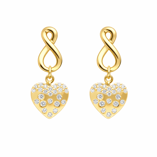 Boucles d'oreilles pendantes en or 10K avec diamants de laboratoire en forme de cœur et de symbole de l'infini