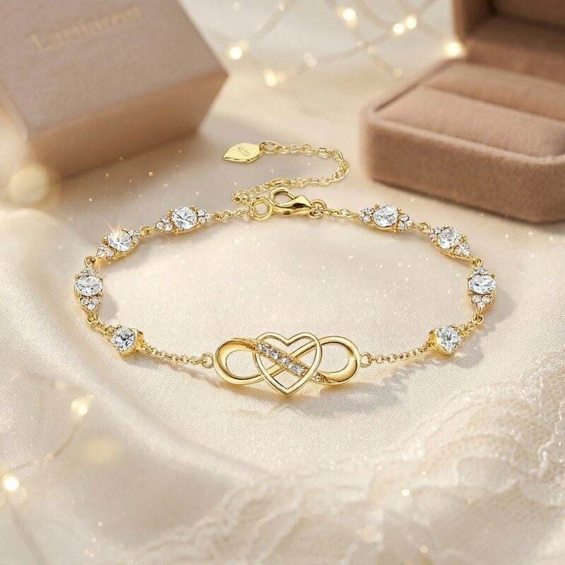 Pulsera de Abalorios con Símbolo del Infinito de Oro de 18K con Diamantes de Laboratorio-3