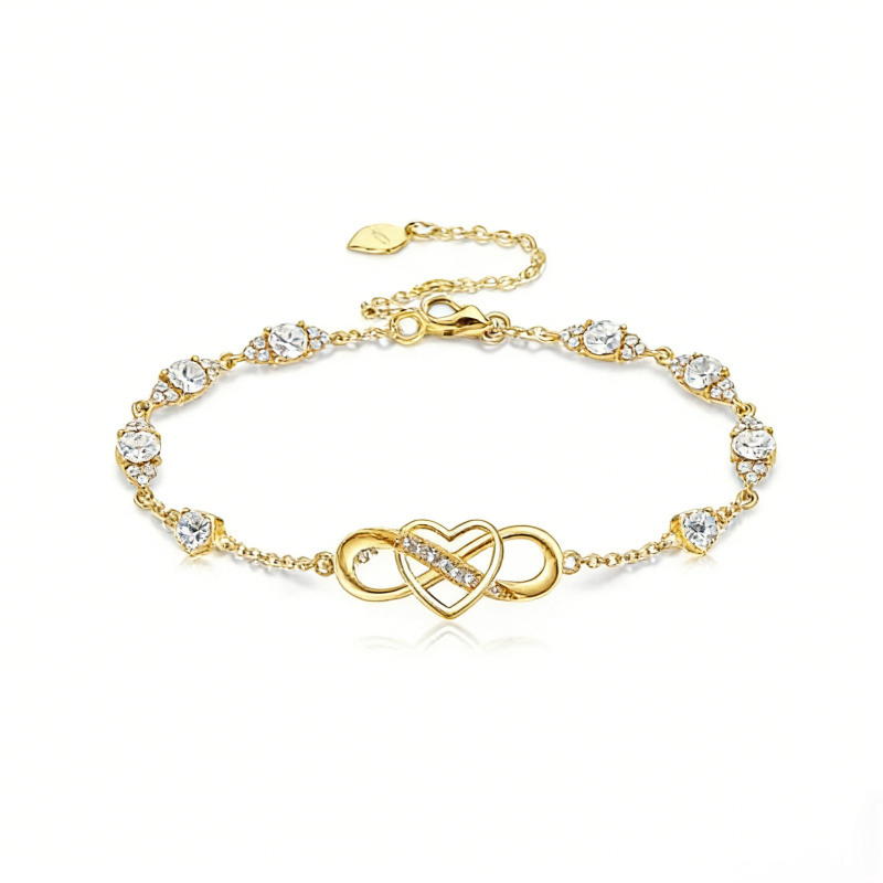 Pulsera de Abalorios con Símbolo del Infinito de Oro de 18K con Diamantes de Laboratorio-1