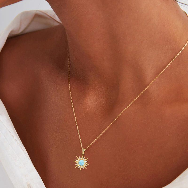 14K Gold Larimar Sun Pendant Necklace-3