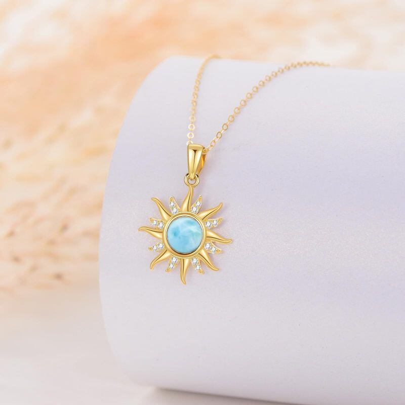 14K Gold Larimar Sun Pendant Necklace-4