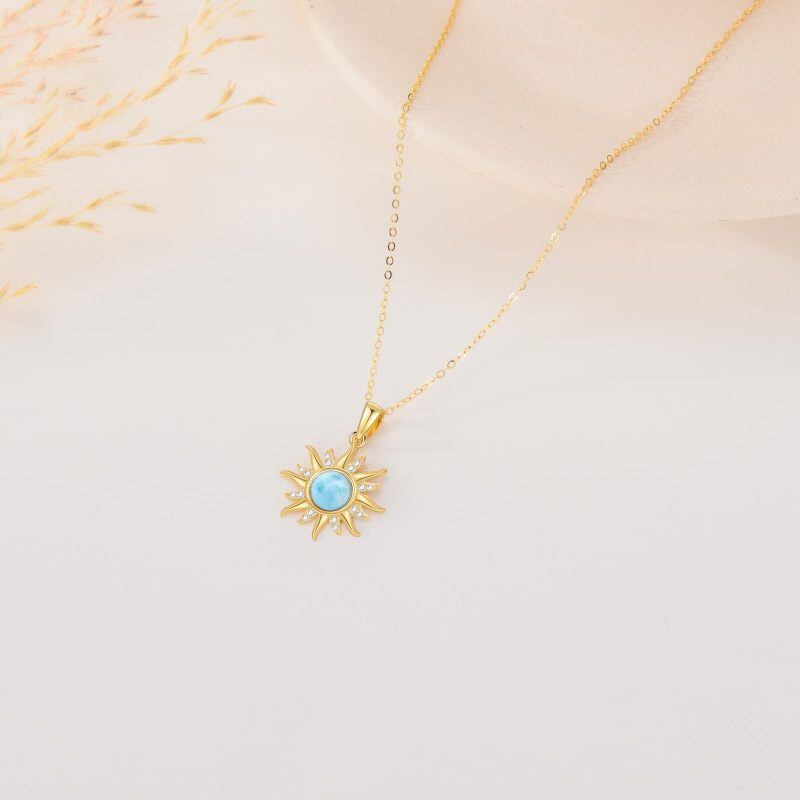 14K Gold Larimar Sun Pendant Necklace-5