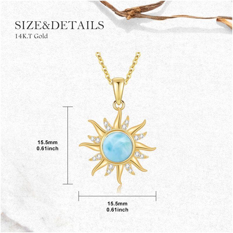 14K Gold Larimar Sun Pendant Necklace-6