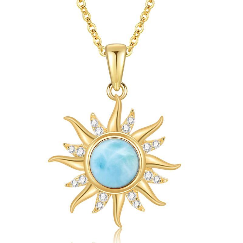14K Gold Larimar Sun Pendant Necklace-1