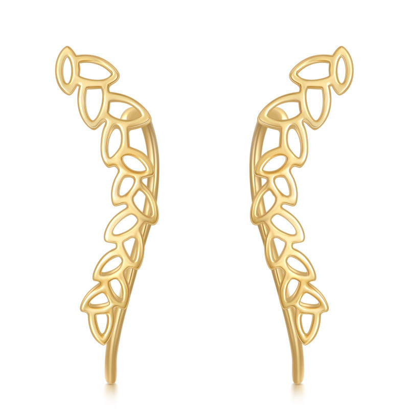 Pendientes trepadores de hojas de oro de 10 quilates-1