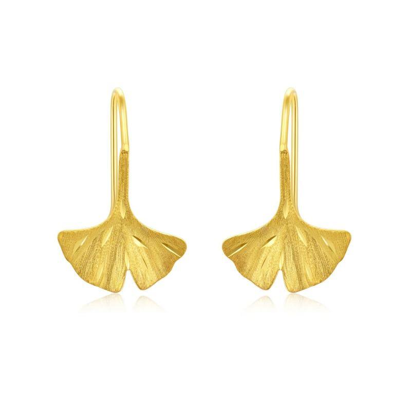 Pendientes colgantes de hojas de oro de 18 quilates-1