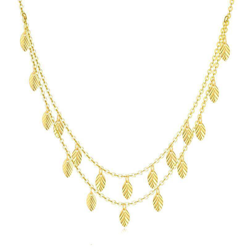 14K Gold Leaves Layered Necklace-1