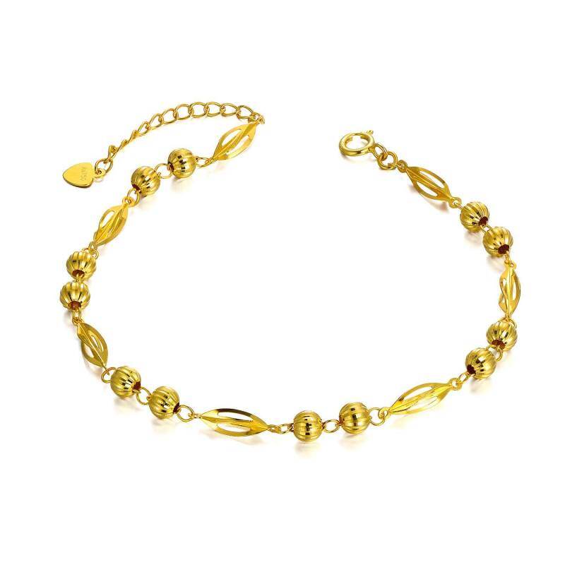 Pulsera de cuentas metálicas con hojas de oro de 18 quilates-1