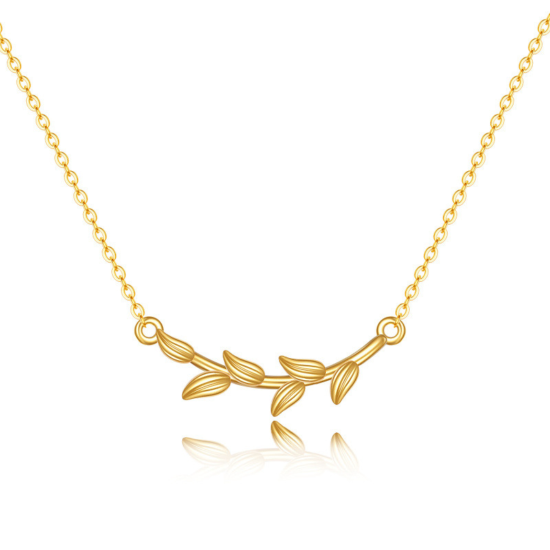 Collier pendentif feuilles en or 10 carats-1