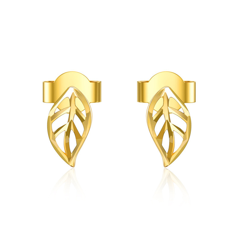 10K Gold Leaves Stud Earrings-1