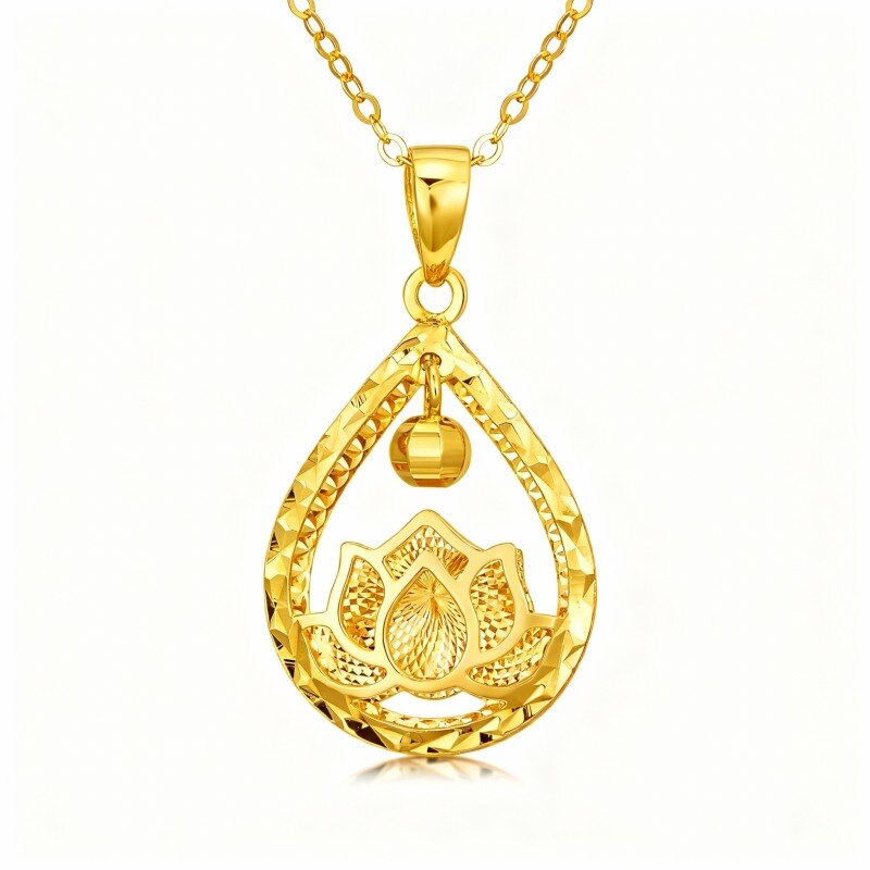 Collar con colgante de loto y gota en oro de 14 quilates-1