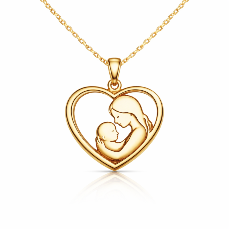 18K Gold Mama & Heart Pendant Necklace-1