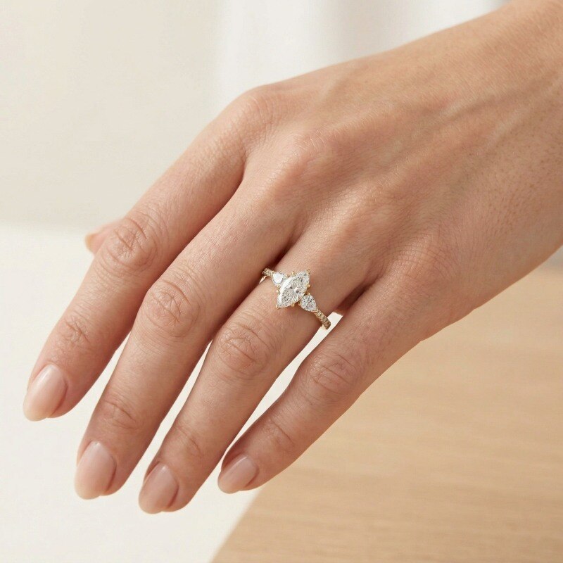 10K Gold Marquise Cut Moissanite Engagement Ring-2