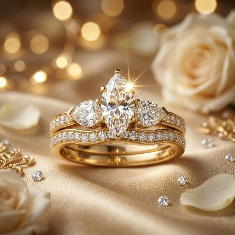 10K Gold Marquise Cut Moissanite Engagement Ring-3