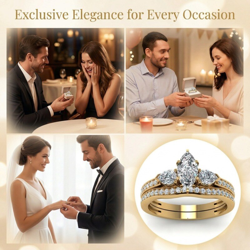 10K Gold Marquise Cut Moissanite Engagement Ring-5