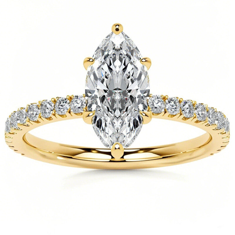 Anillo de compromiso de oro de 10 quilates con moissanita talla marquesa-1