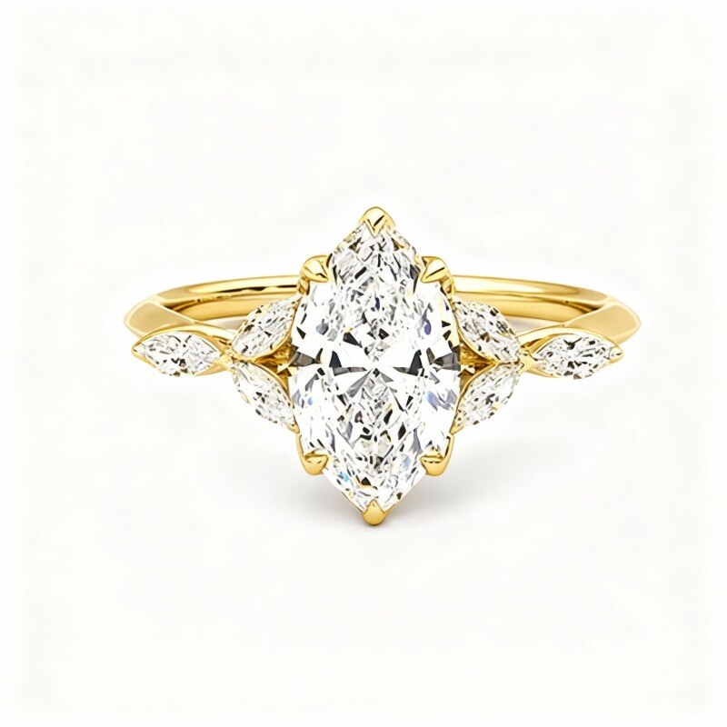 10K Gold Marquise Cut Moissanite Personalized Engraving Engagement Ring-1