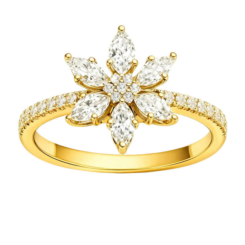 Anillo de compromiso personalizado de oro de 10 quilates con diamante cultivado en laboratorio de talla marquesa.-1