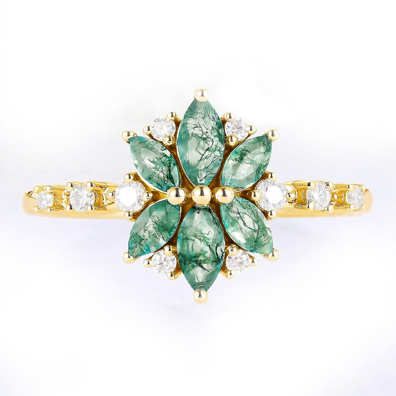 Ring aus 18-karätigem Gold mit Marquise-Schliff und Moosachat-1