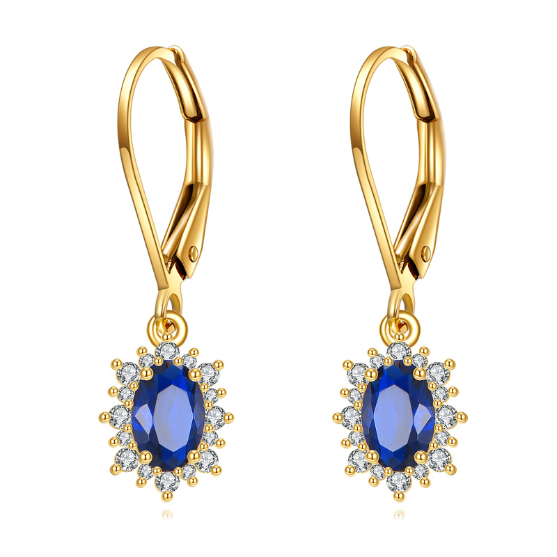 Boucles d'oreilles à levier en or 14 carats et saphir taille marquise-1
