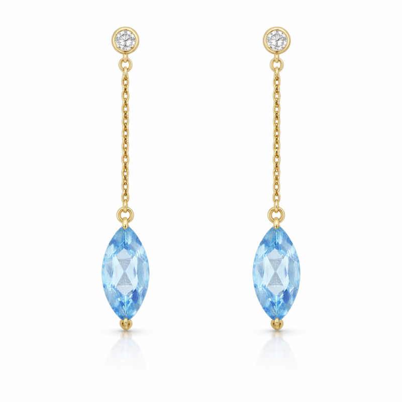 Pendientes de tachuelas de topacio con corte marquesa en oro de 14 quilates-1