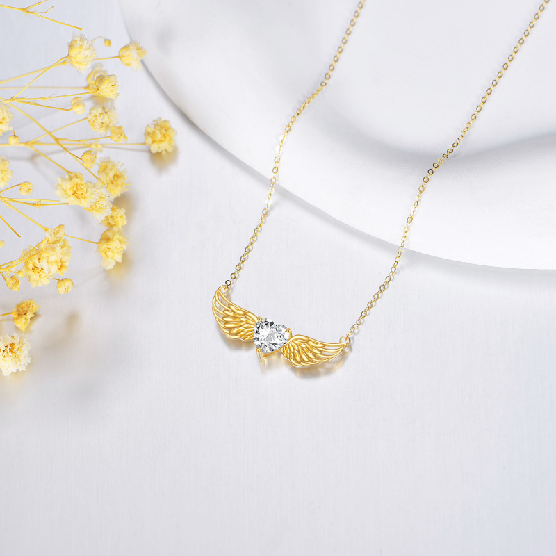 10K Gold Moissanite Angel Wing Pendant Necklace-4