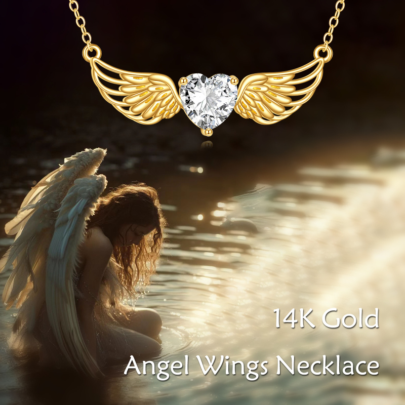 10K Gold Moissanite Angel Wing Pendant Necklace-6