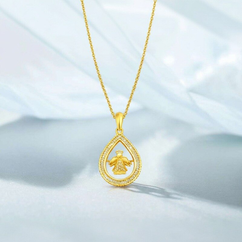 18K Gold Moissanite Angel Wing Pendant Necklace-5