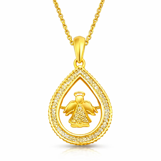 10K Gold Moissanite Angel Wing Pendant Necklace