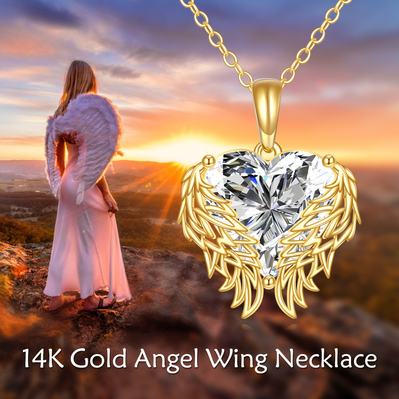 Collar colgante de oro de 14 quilates con ala de ángel de moissanita-5