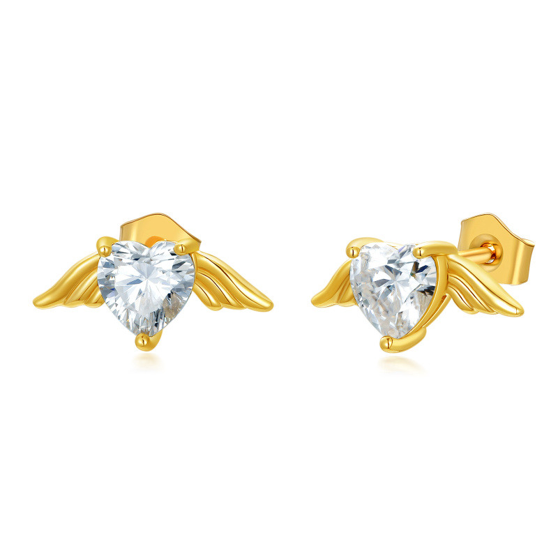 Boucles d'oreilles puces en or 10 carats et moissanite en forme d'ailes d'ange-1