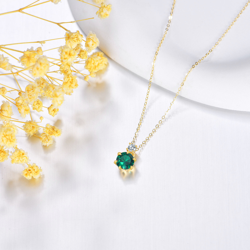 14K Gold Moissanite & Birthstone Pendant Necklace-3