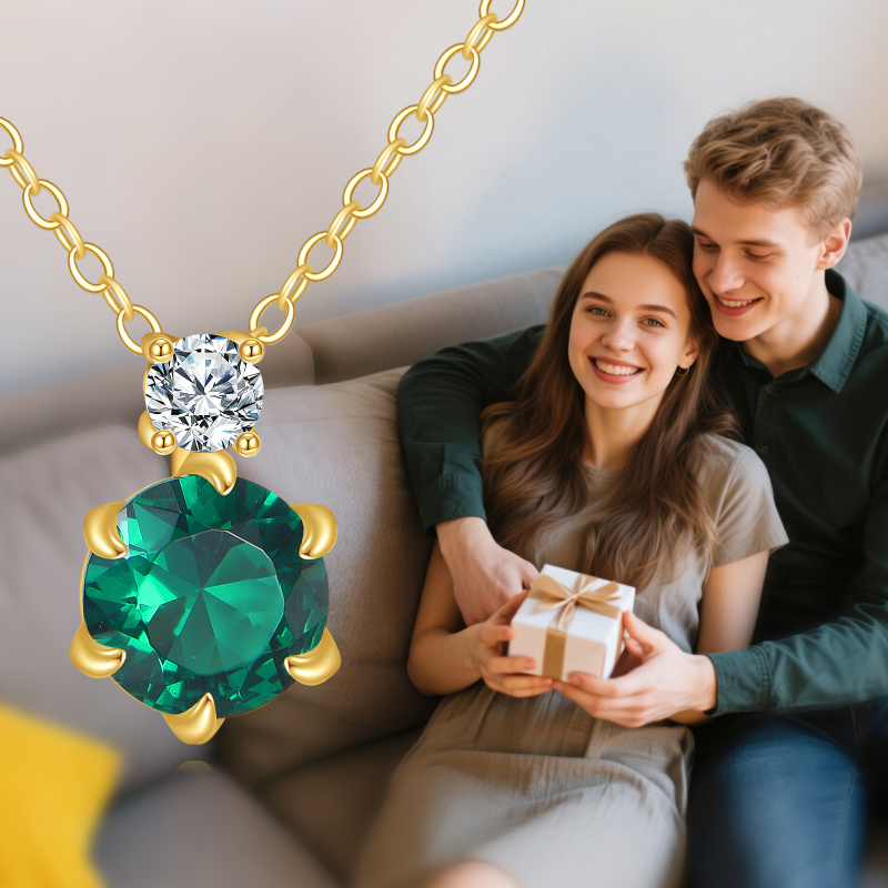 14K Gold Moissanite & Birthstone Pendant Necklace-5