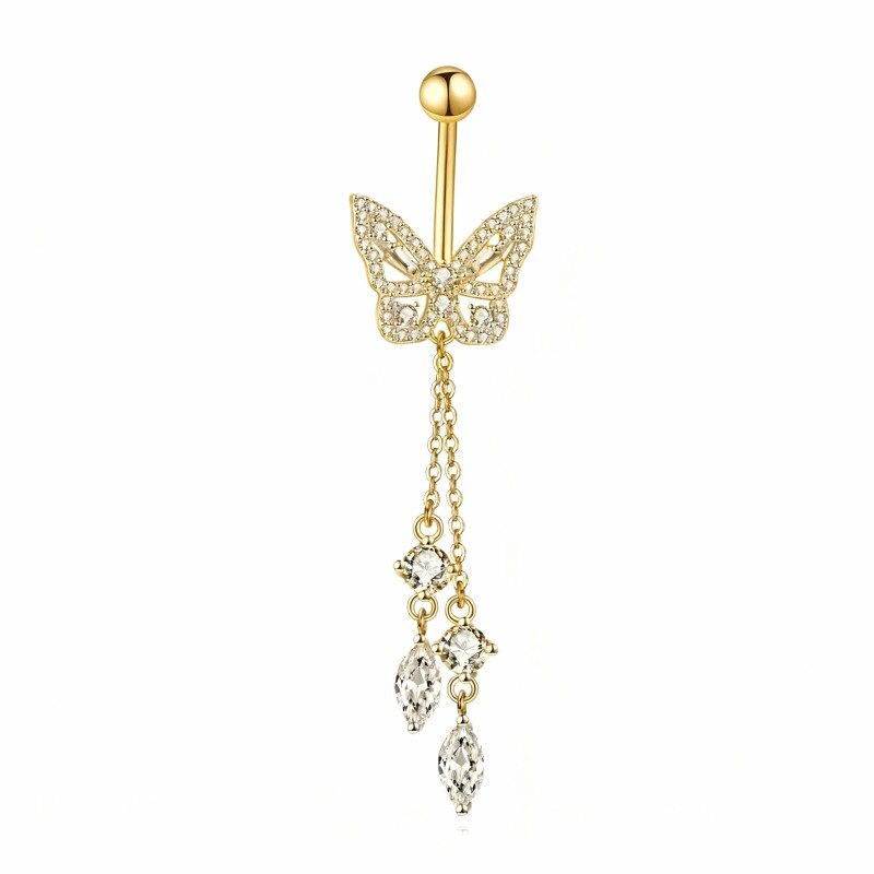 18K Gold Moissanite Butterfly Belly Button Ring-1