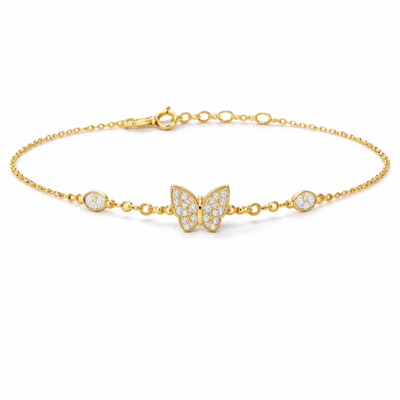 Pulsera con dije de mariposa de moissanita y oro de 10 quilates-1