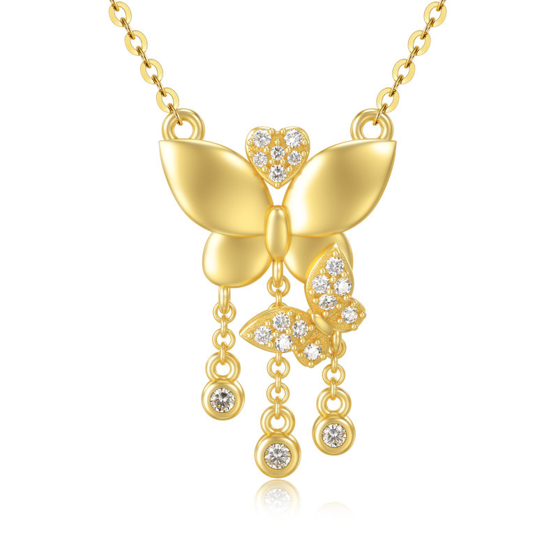 14K Gold Moissanite Butterfly Pendant Necklace-1
