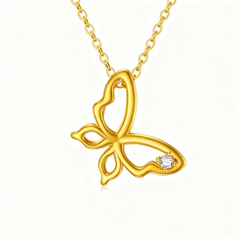 Collar con colgante de mariposa de moissanita en oro de 10 quilates-1