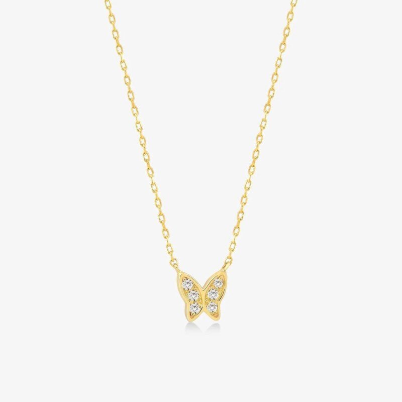 Collier pendentif papillon en or 18 carats et moissanite-1