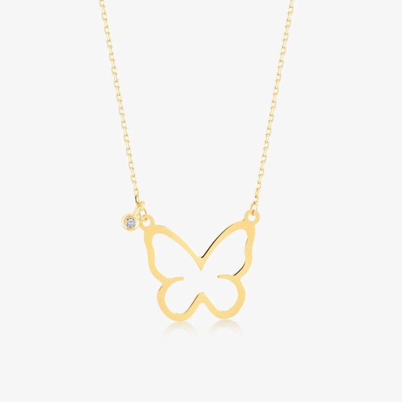 Collier pendentif papillon en or 14 carats et moissanite-1