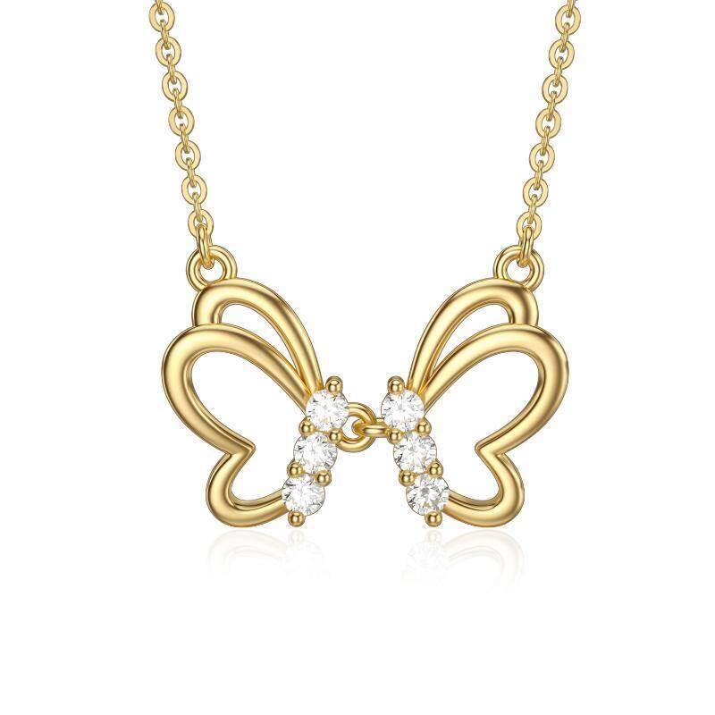 10K Gold Moissanite Butterfly Pendant Necklace-1