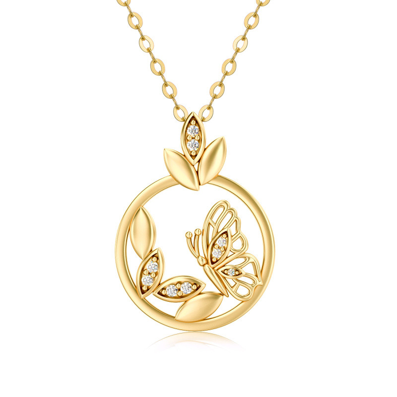 18K Gold Moissanite Butterfly Pendant Necklace-1