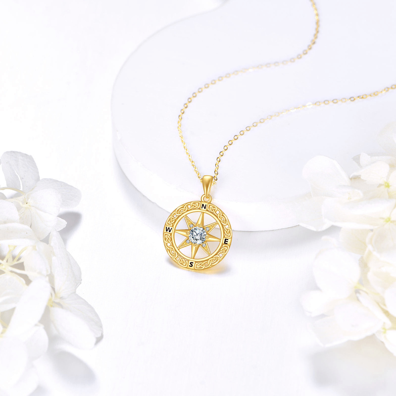 18K Gold Moissanite Celtic Knot & Compass Pendant Necklace-3