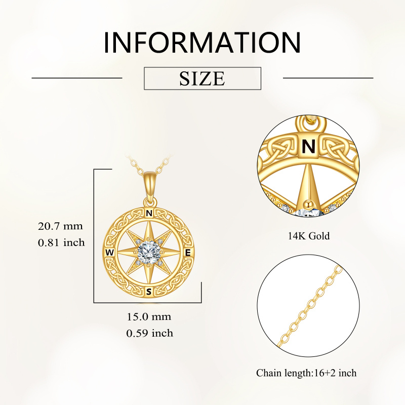 18K Gold Moissanite Celtic Knot & Compass Pendant Necklace-4