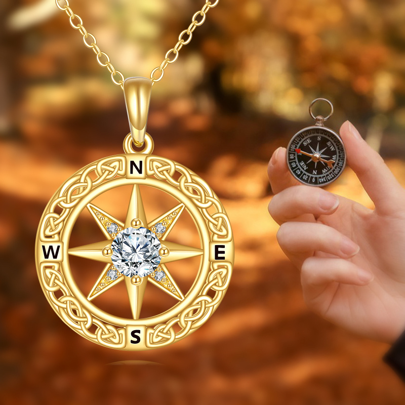 18K Gold Moissanite Celtic Knot & Compass Pendant Necklace-5