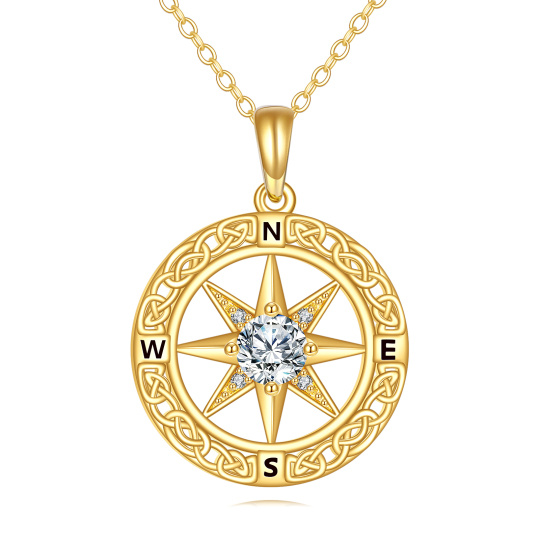 10K Gold Moissanite Celtic Knot & Compass Pendant Necklace