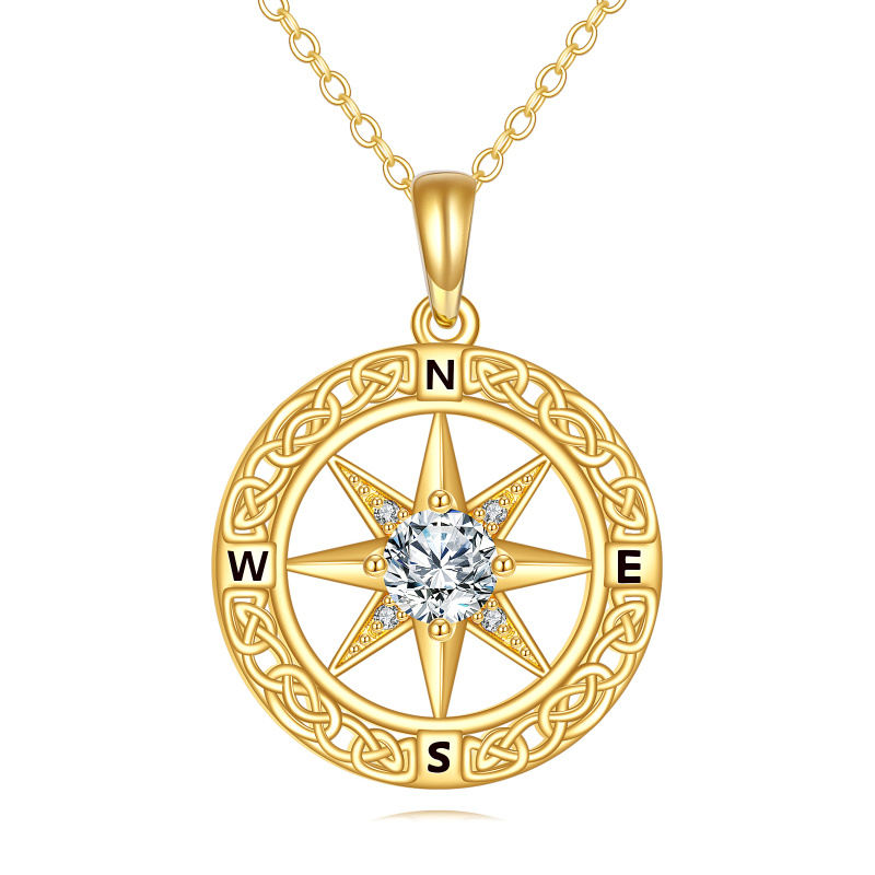 18K Gold Moissanite Celtic Knot & Compass Pendant Necklace-1