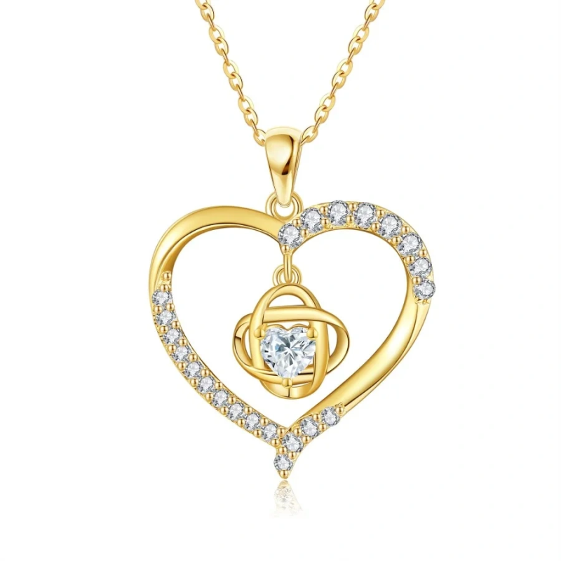 Collar de corazón con nudo celta y moissanita de oro de 10 quilates para mujer-1